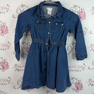 Joe Fresh dress button up collared silver Blue Denim flowy peplum
